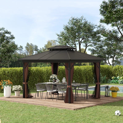 Aosom Outsunny 10' x 12' Hardtop Gazebo with Curtains and Netting