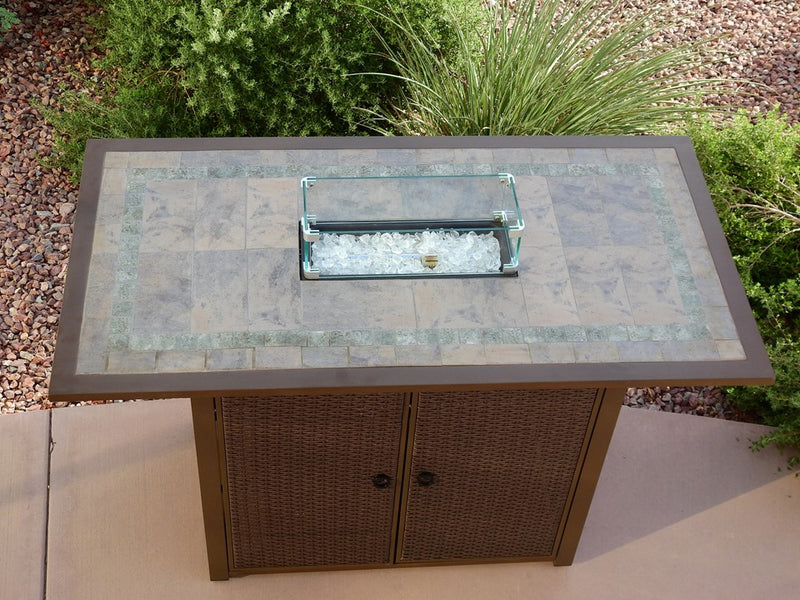 AZ Patio Heaters Rectangluar Bar Height Tile Top Fire Pit with Wind Screen