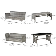 Aosom Outsunny 4 Piece Modern Outdoor Rattan Wicker Furniture Set with Dining Table Bench & Sofa for Patio & Backyard Charcoal Grey