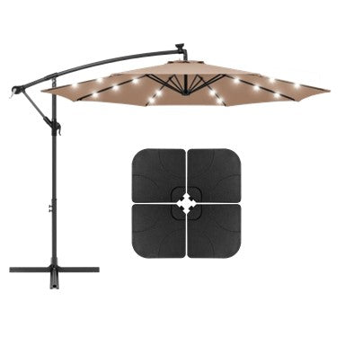 AZ Patio Heaters Offset Cantilever Umbrella in Tan with LED Lights