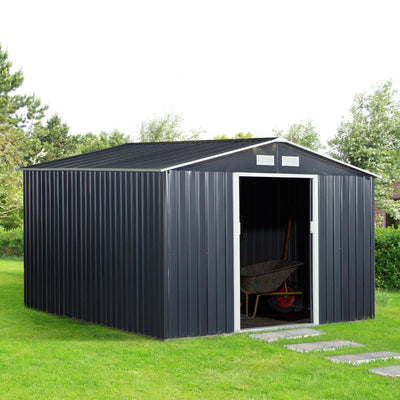 Aosom Outsunny 11' x 9' Metal Storage Shed Garden Tool House with Double Sliding Doors