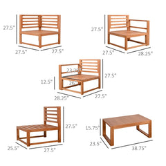 Aosom Outsunny 5 Seater L Shaped Patio Furniture Set, Wood Outdoor Sectional Sofa Conversation Set