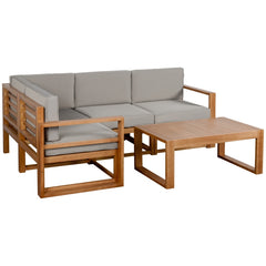 Aosom Outsunny 5 Seater L Shaped Patio Furniture Set, Wood Outdoor Sectional Sofa Conversation Set