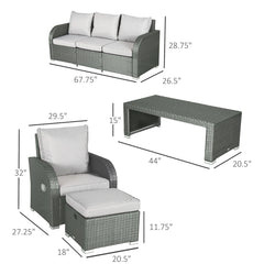 Aosom Outsunny 6pc Outdoor Wicker Sectional Cushioned Rattan 3-Seat Sofa