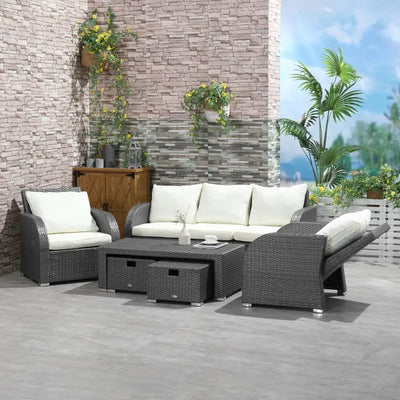 Aosom Outsunny 6-Piece Outdoor Rattan Patio Sectional Sofa Set