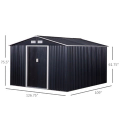 Aosom Outsunny 11' x 9' Metal Storage Shed Garden Tool House with Double Sliding Doors