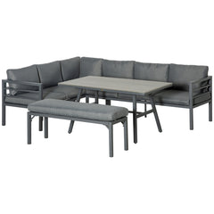 Aosom Outsunny 4 Piece Aluminum Patio Dining Furniture Set w/ Bench, Dining Table & Cushions