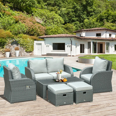 Aosom Outsunny 6 PCS Wicker Patio Furniture  Outdoor Rattan Wicker Sofa Set