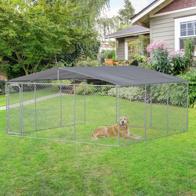 Aosom PawHut Outdoor Dog Kennel Galvanized Steel Fence