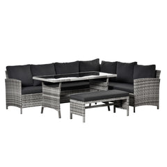 Aosom Outsunny 4 Piece Modern Outdoor Rattan Wicker Furniture Set with Dining Table Bench & Sofa for Patio & Backyard Charcoal Grey